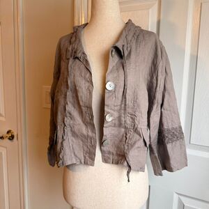 100% Linen Brown Button Up Jacket Size XXL